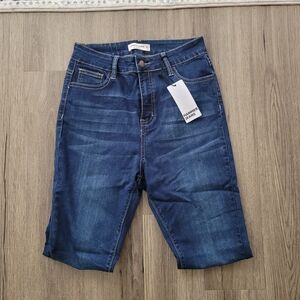 Dark Blue High Rise Ankle Skinny Denim Jeans